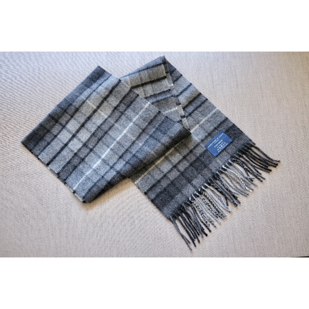 Johnstons of Elgin - Grey Tartan Cashmere Scarf (Made in Scotland)